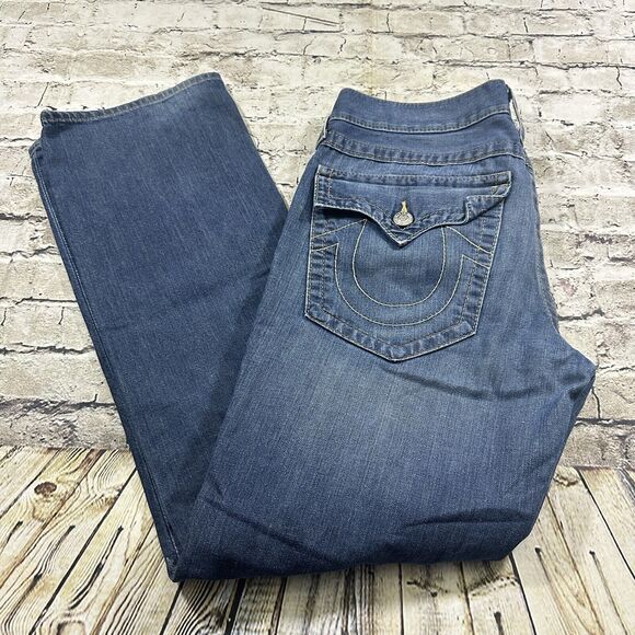 True Religion Jeans Mens 33x33 Blue Ricky Relaxed Straight Light Wash Denim - Picture 16 of 16